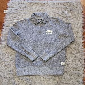 Roots Canada womens gray and white logo cotton quarter zip sweatshirt